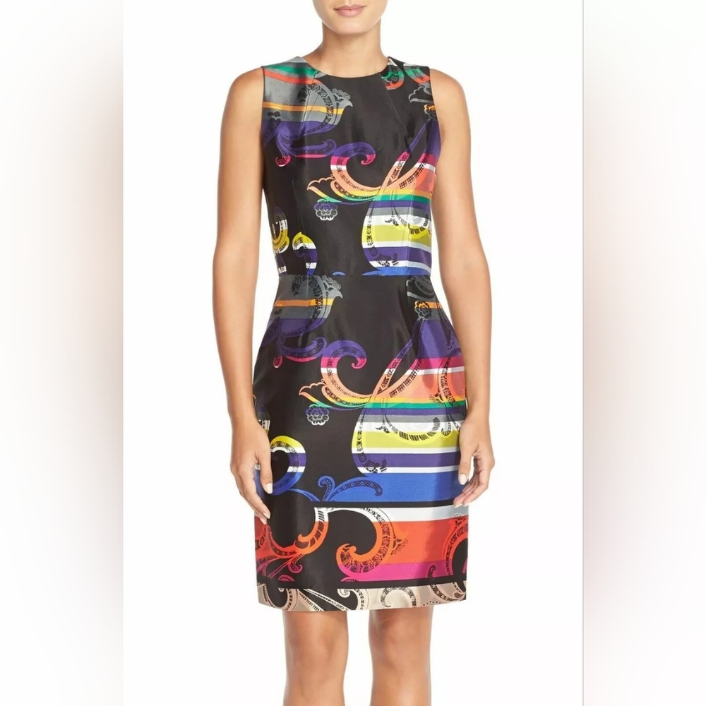 TRINA TURK 'Kudson' Multi Color Paisley Sleeveless Sheath Silk Blend Dress- 2